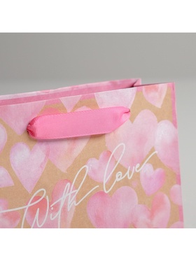 Пакет подарочный крафтовый горизонтальный, упаковка, «With love», S 15 х 12 х 5,5 см (комплект 2 шт)