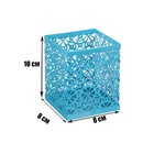 Стакан для пишущих принадлежностей, квадратный с узором, металлический, голубой - Фото 2