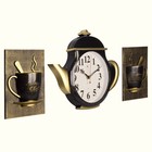 Часы настенные, интерьерные для кухни "Чайник и две чашки", бесшумные, 29 х 34 см, чёрные - Фото 4