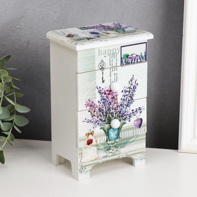 Шкатулка для украшений «Комод. Лаванда в вазах», 3 ящика, дерево, 18.5×11.5×7.5 см
