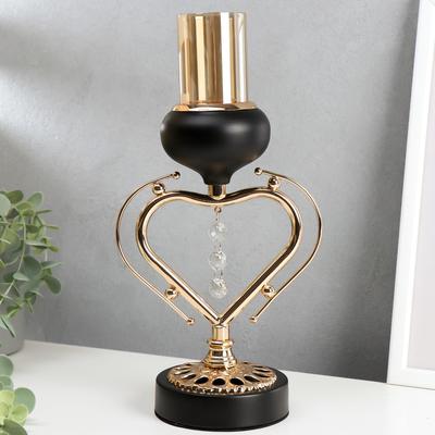 Подсвечник металл на 1 свечу "Сердце" чёрный с золотом 23х14,5х9,8 см