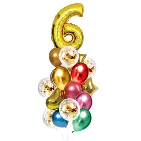 Букет из шаров «День рождения – 6 лет», фольга, латекс, набор 21 шт., цвет золотой
