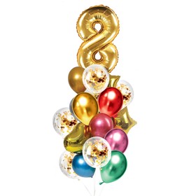 Букет из шаров «День рождения – 8 лет», фольга, латекс, набор 21 шт., цвет золотой