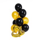 Букет из шаров «Стильное сердце», фольга, латекс, набор 10 шт., золото, чёрный - фото 318405162