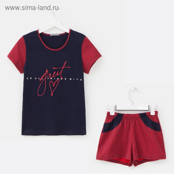 Пижама женская (футболка, шорты), цвет красный, размер 52 - Фото 1
