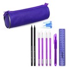 Набор канцелярский 10 предметов (Пенал-тубус 65 х 210 мм, ручки 4 штуки цвет синий , линейка 15 см, точилка, карандаш 2 штуки, текстовыделитель), фиолетовый - Фото 1