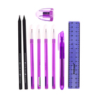 Набор канцелярский 10 предметов (Пенал-тубус 65 х 210 мм, ручки 4 штуки цвет синий , линейка 15 см, точилка, карандаш 2 штуки, текстовыделитель), фиолетовый - Фото 10