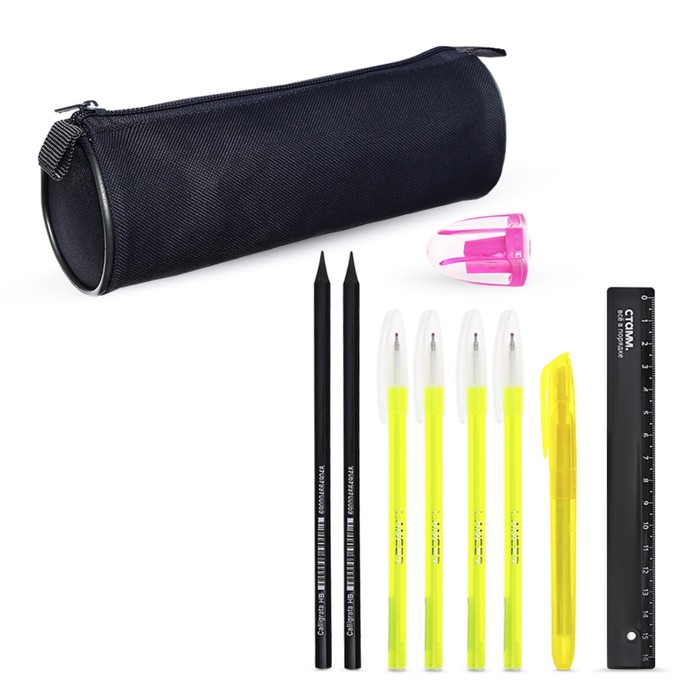 Пенал - тубус с наполнением Calligrata, 65×210 мм, 10 предметов, серый - Фото 1