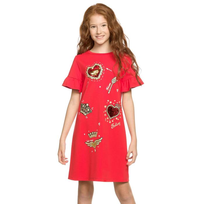 Платье для девочек, рост 140 см, цвет красный