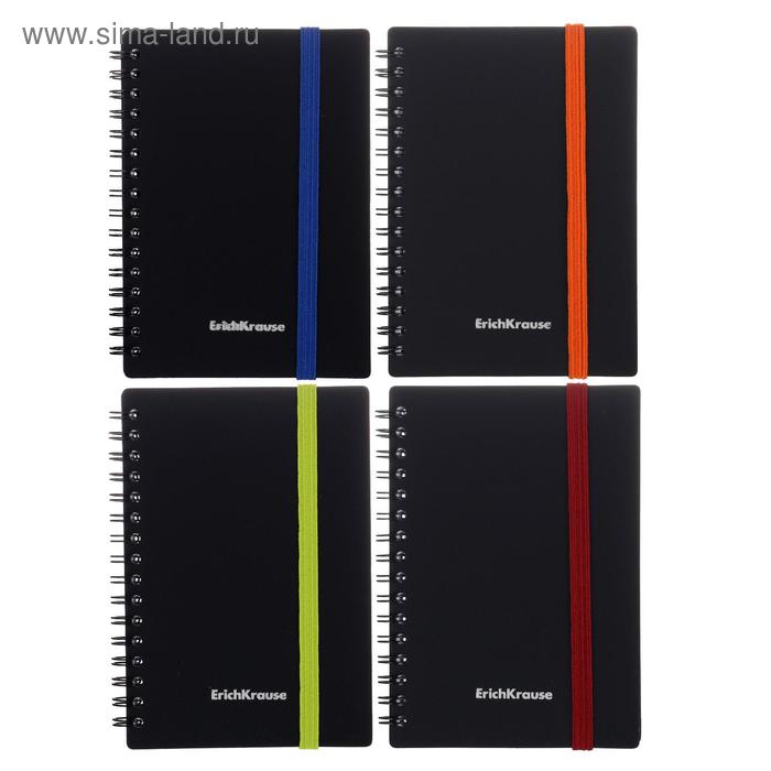 Тетрадь на спирали ErichKrause. Accent А6, 80 листов, в клетку, пластиковая обложка, на резинке, блок офсет, МИКС - Фото 1