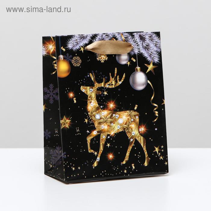 Пакет ламинированный "Золотистый олень", 11,5 x 14,5 x 6 см - Фото 1