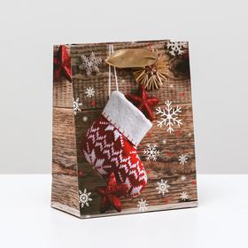Пакет ламинированный "Новогодний носочек", 11,5 x 14,5 x 6 см