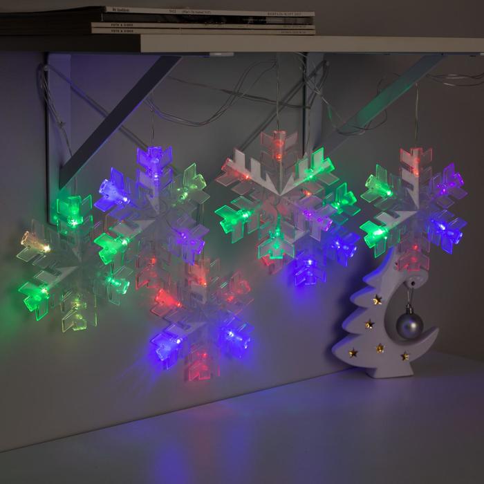 Гирлянда «Нить» 2 м с насадками «Снежинка матовая», IP20, прозрачная нить, 36 LED, свечение мульти (RG/RB), мигание, 220 В - фото 1908613595