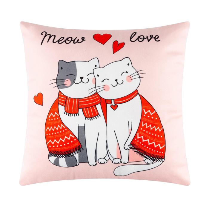 Подушка новогодняя Этель Meow love, 40×40 см, велюр, 100% п/э - Фото 1