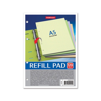 Сменный блок для тетради А5, на кольцах, 120 листов в клетку, ErichKrause, тонированный: 4 цвета по 30 листов