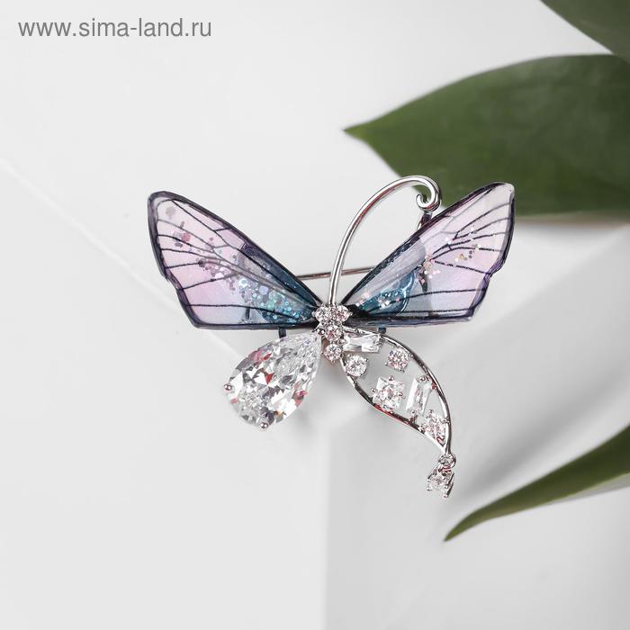 Брошь посеребрение «Бабочка» стеклянная, малышка, цвет бело-фиолетовый в серебре - Фото 1