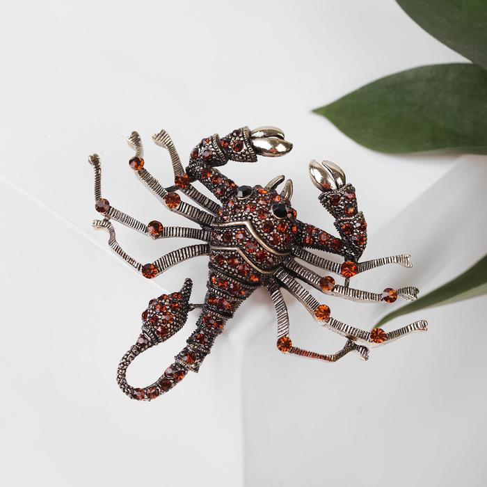 Брошь «Скорпион» крупный, цвет коричневый в чернёном золоте