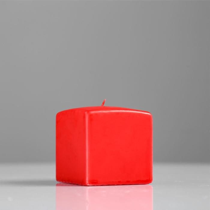 Свеча куб, 6х6 см, красная лакированная - Фото 1