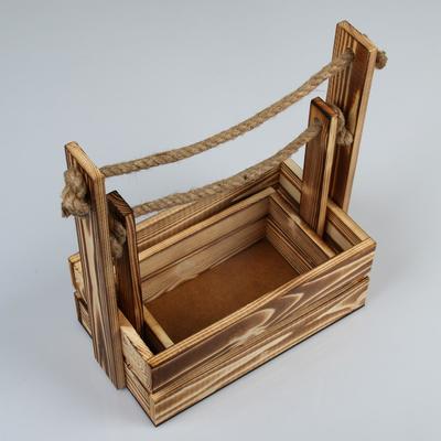 Набор деревянных кашпо «Аром», 2 шт., ручка - канат, цвет обожжённое дерево