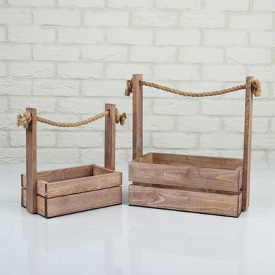 Набор деревянных кашпо «Аром», 2 шт., ручка - канат, цвет состаренный дуб