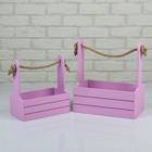 Подарочный ящик Dear, деревянный, ручка - канат, сиреневый, набор 2 шт. - Фото 1