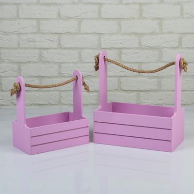 Подарочный ящик Dear, деревянный, ручка - канат, сиреневый, набор 2 шт.