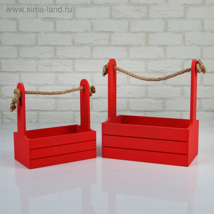 Подарочный ящик Dear, деревянный, ручка - канат, красный, набор 2 шт. - Фото 1