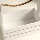 Кашпо деревянное 25.5×15×30 см "Аром", ручка канат, белое - Фото 4