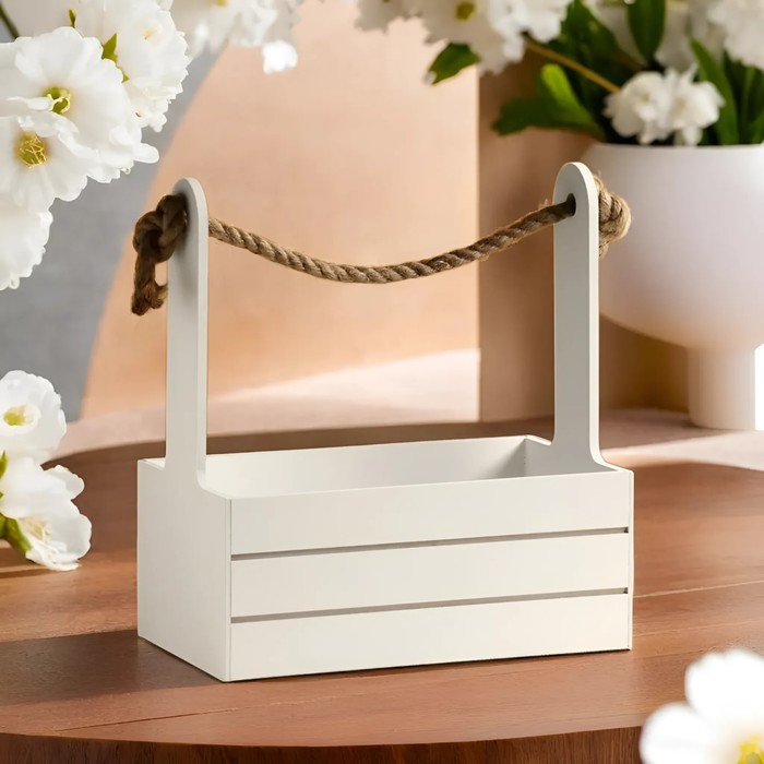 Подарочный ящик «Аром», 25.5×15×30 см, деревянный, ручка - канат, белый - Фото 1