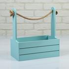 Кашпо деревянное 25.5×15×30 см "Аром", ручка канат, серо-голубое - Фото 1