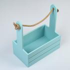 Кашпо деревянное 25.5×15×30 см "Аром", ручка канат, серо-голубое - Фото 2