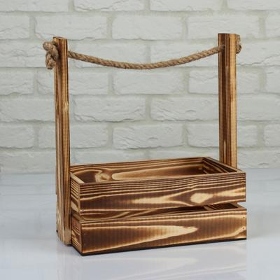 Подарочный ящик «Аром», 25.5×15×30 см, деревянный, ручка - канат, цвет обожжённое дерево