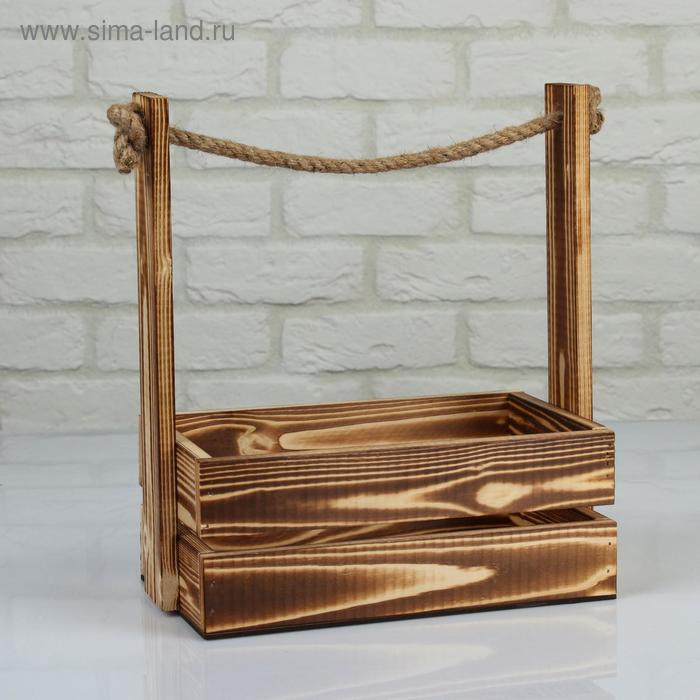 Подарочный ящик «Аром», 25.5×15×30 см, деревянный, ручка - канат, цвет обожжённое дерево - Фото 1