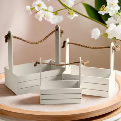 Подарочный ящик «Аром», деревянный, ручка - канат, белый, набор 3 шт.