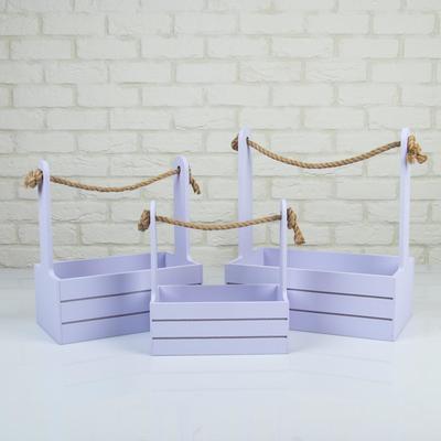 Подарочный ящик «Аром», деревянный, ручка - канат, лавандовый, набор 3 шт.