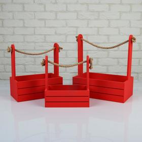 Набор кашпо деревянных 3 в 1 (30.5×18.5×35; 25.5×15×30; 20×12×23) "Аром", красный
