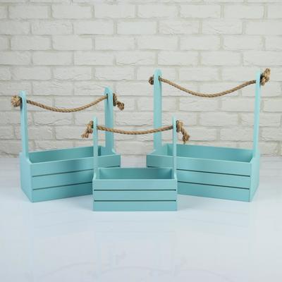 Подарочный ящик «Аром», деревянный, ручка - канат, голубой, набор 3 шт.