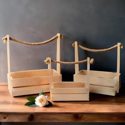 Подарочный ящик «Аром», деревянный, ручка - канат, набор 3 шт.