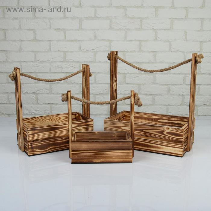 Подарочный ящик «Аром», деревянный, ручка - канат, цвет обожжённое дерево, набор 3 шт. - Фото 1