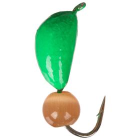 Мормышка безнасадочная "ЯМАН" Банан зеленый, d=4.5 мм, вес 1.3 г, "кошачий глаз" красный (уп. 5 шт.)