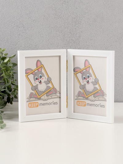 Фоторамка на 2 фото 10×15 см Keep memories «Двойная», пластик, белый, (пластиковый экран)