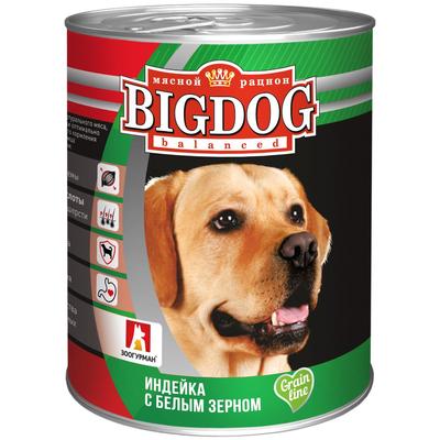 Влажный корм BIG DOG для собак, индейка с белым зерном, ж/б, 850 г
