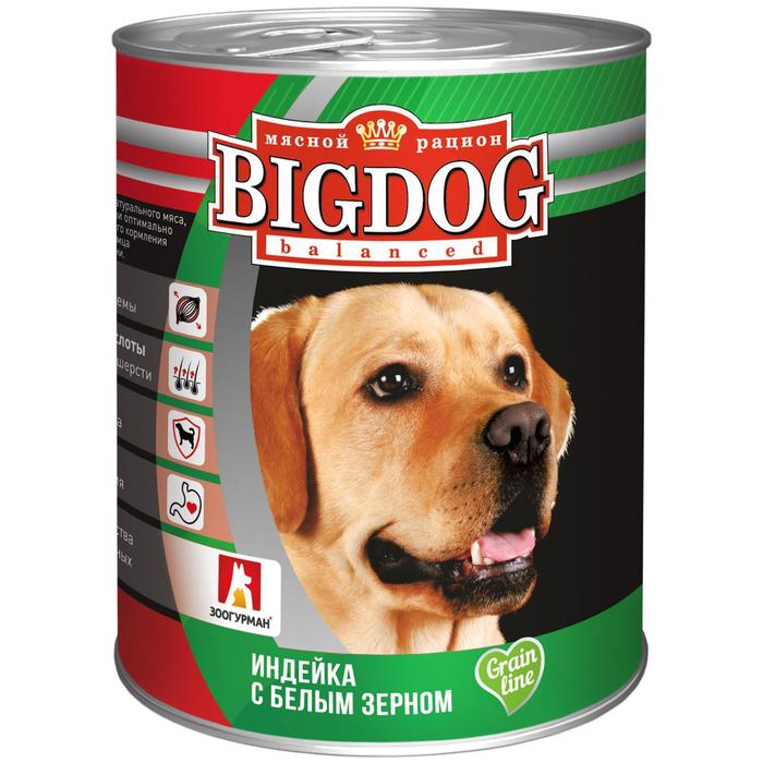 Влажный корм BIG DOG для собак, индейка с белым зерном, ж/б, 850 г - Фото 1