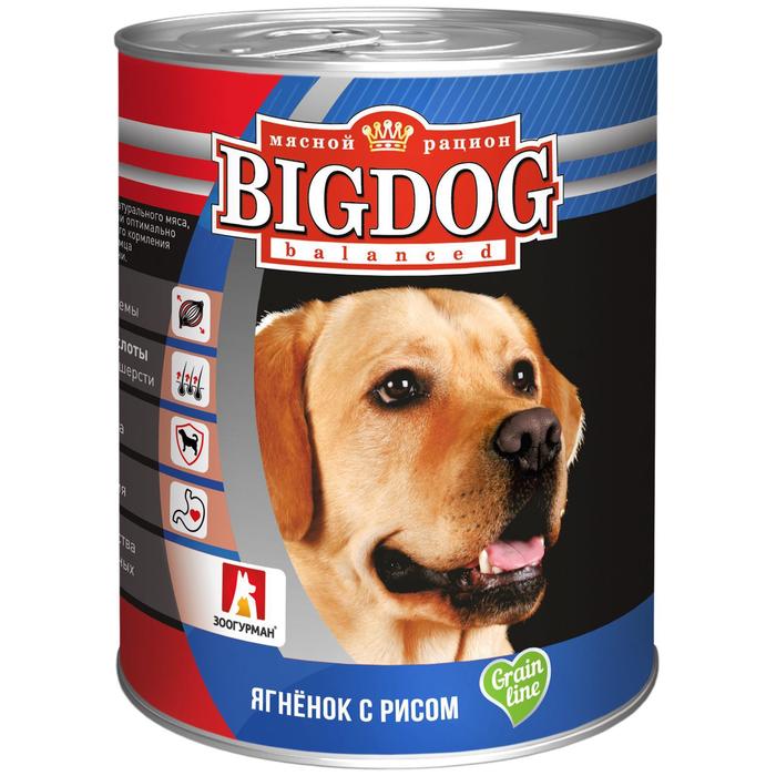 Влажный корм BIG DOG для собак, ягненок с рисом, ж/б, 850 г - Фото 1