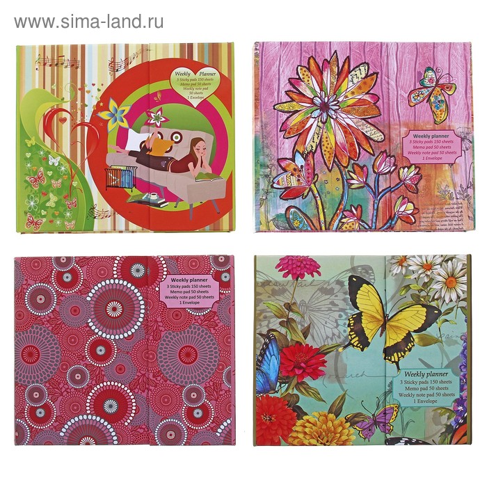 Еженедельник недат А6 50л тв обл+блоки с липким краем 50л*4 +конверт МИКС в блистере - Фото 1