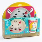 Набор бамбуковой посуды «ТРЕНД. Лама»: тарелка, миска, стакан, вилка, ложка - фото 806004989