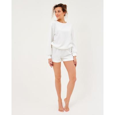 Пижама женская (свитшот, шорты) MINAKU: New happy, размер 48, белая
