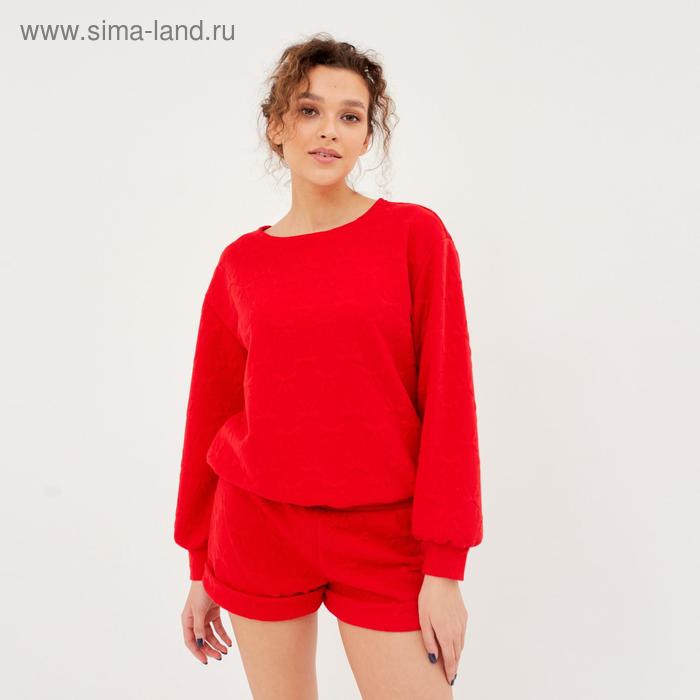 Пижама женская (свитшот, шорты) MINAKU: New happy, красная, размер 44
