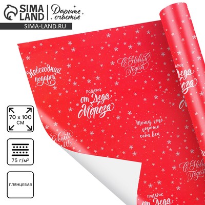 Упаковочная бумага на Новый год «От Деда Мороза», 70×100 см, глянцевая