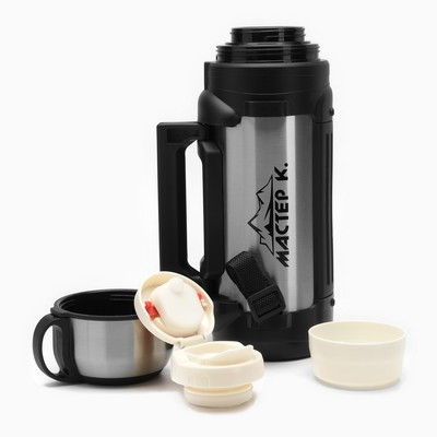 Термос Мастер К «Тропа», 2 л, 34×11 см, с двумя кружками, сохраняет тепло 24 ч, нержавеющая сталь, серебристый